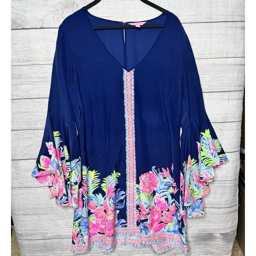 Lilly Pulitzer Rosalita Tropicaloda Silk Navy Pink Floral Dress Size 6